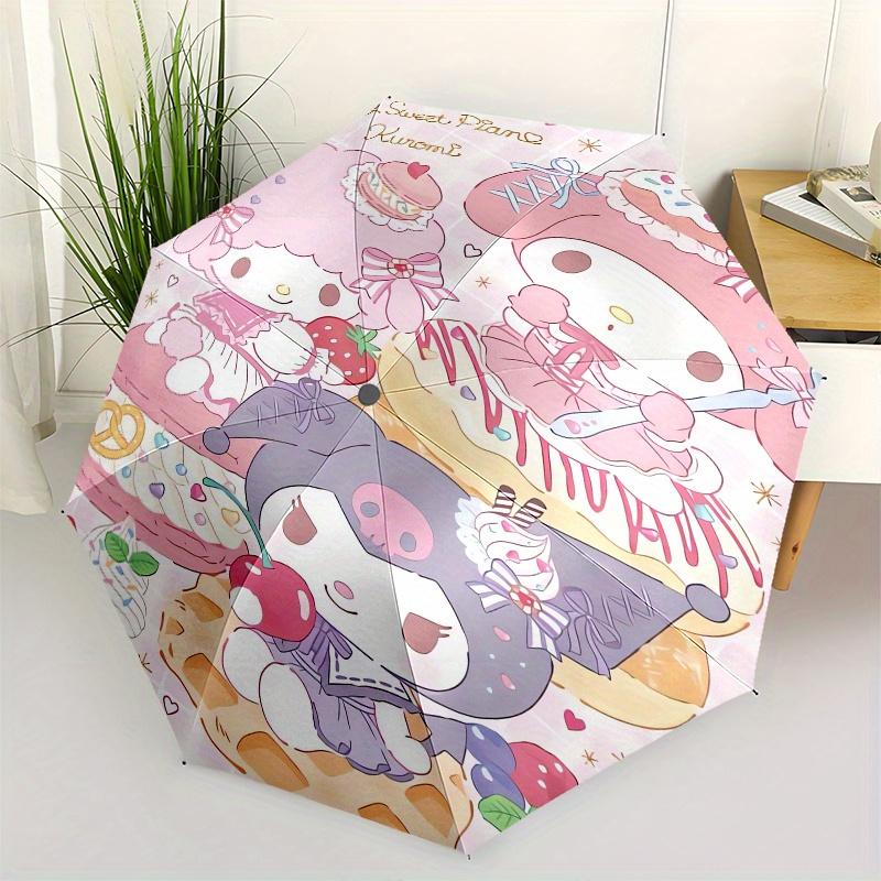 My Melody,Kuromi Automatic Folding Umbrella-Simple 8-Rib Design, Bright Cartoon Pattern, Durable Iron Frame, Suitable for Travel, Outdoor, B