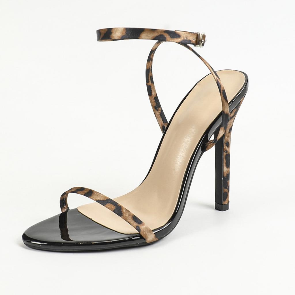 Леопардовый принт слово с ремешком на щиколотке крест круглый носок туфли-стилеты банкет черные высокие каблуки