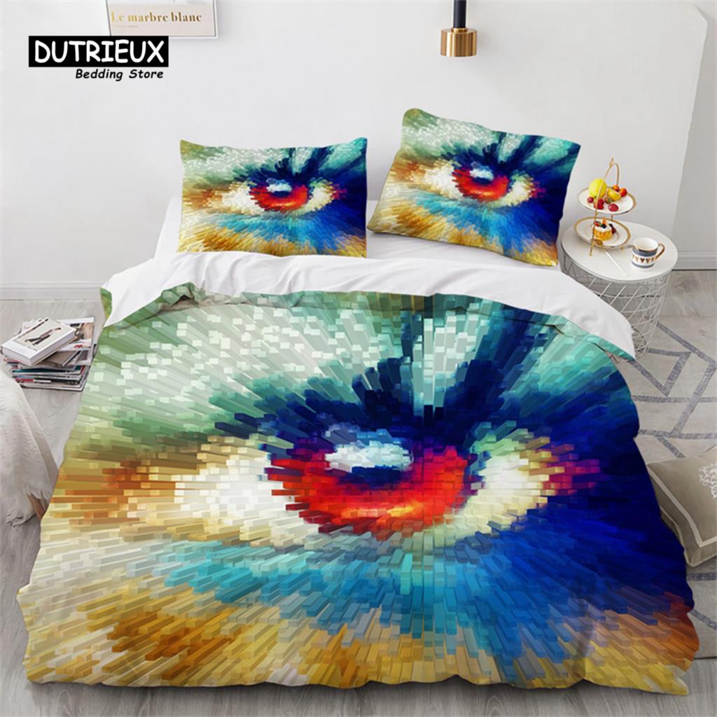 3D Colorful Eyes Duvet Cover Microfiber Vintage All Seeing Eye Tattoo Quilt Cover Boho Mandala Bedding Set Full Single King Size