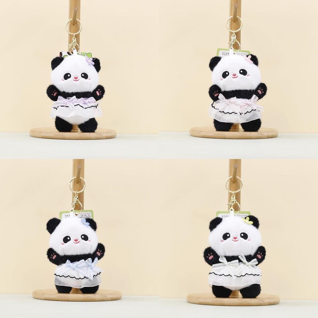 Plush Panda Keychain Pendant With Wearing A Gauze Skirt With A Bow Design