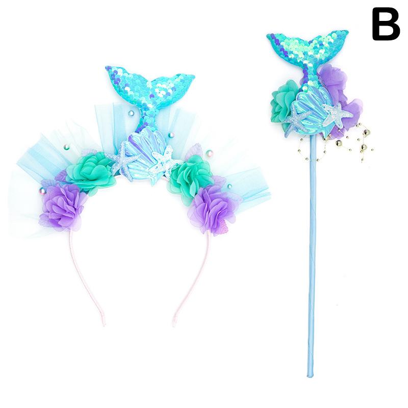 Фиолетовый головной убор русалки, детский обруч для волос, блестки, фея, принцесса, ангел, палочки, детский головной убор, аксессуары