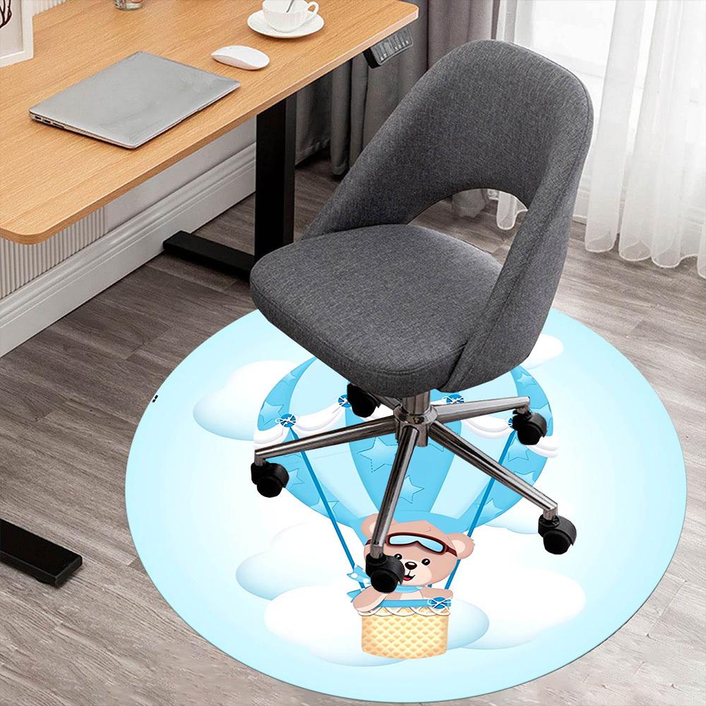 1pc Hot air balloon Teddy bear Round Chair mat Area Rug - Non-Slip, Floor Mat for Office, Bedroom, home decor Christmas Gift p0811435