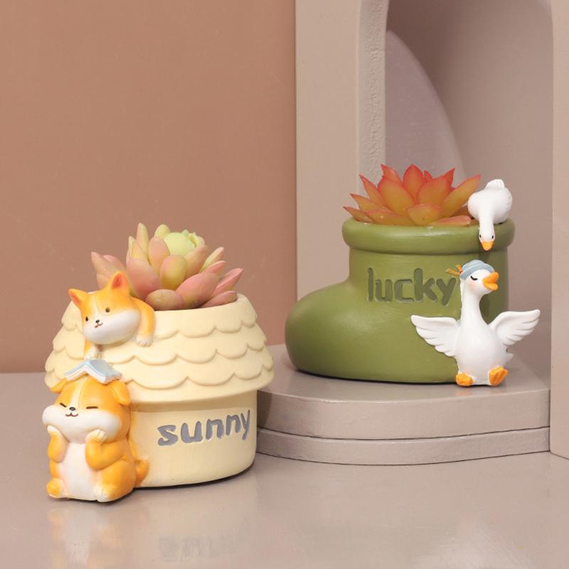 Цветочный горшок с милыми животными из смолы, сочный горшок-кашпо, домашний декор, настольные украшения, бонсай, горшок для растений, украшение сада