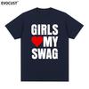 Футболка с коротким рукавом Girls Love My Swag Американская Смешная Забавная Буква Граффити Повседневная Мужская и Женская Парная Тяжелая Большого Размера Топ