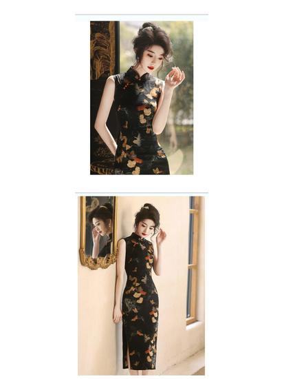 2024 Black Summer Cheongsam Set: Retro Shanghai Sleeveless Style