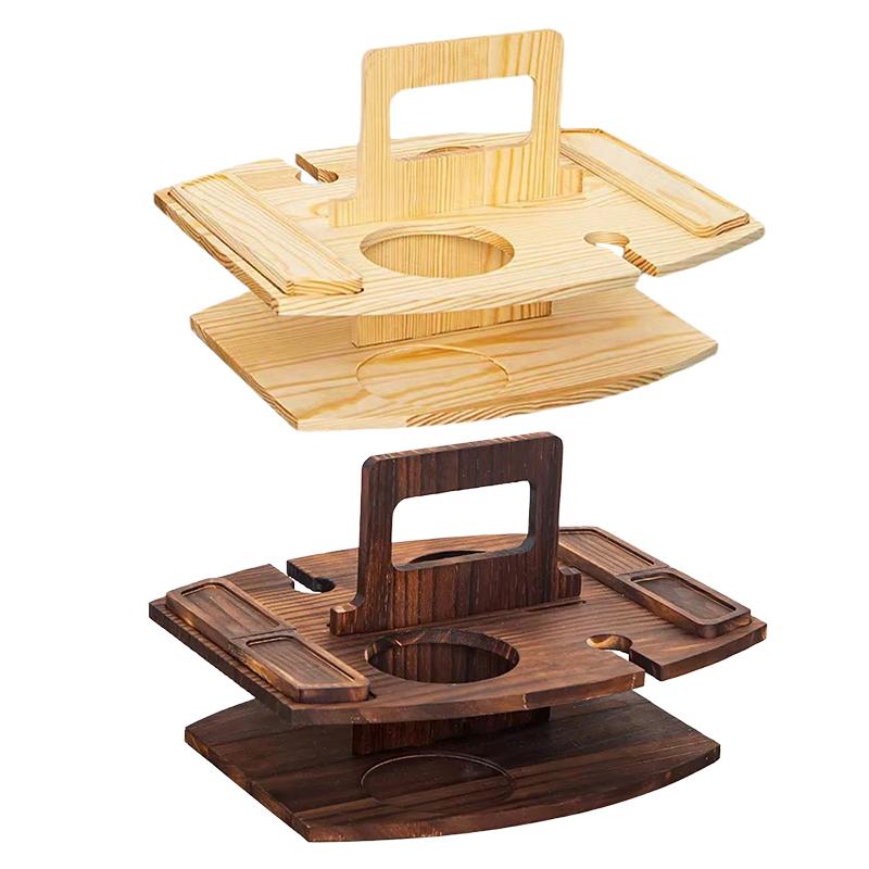 1 шт. Деревянная Легкая Ручная Натуральная Подставка для Закусок и Напитков Складная Пикник Штабелируемая Многоярусная Рустикальная 36x31x26см