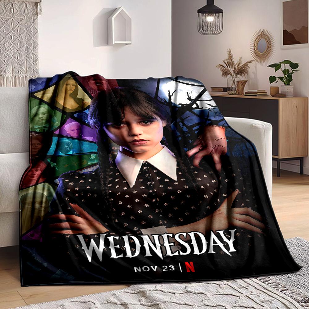1Pc Wednesday Addams Returns Flannel Blanket, Soft And Comfortable, Casual Warm, Camping Travel, Christmas, Halloween Xmas Gift L110