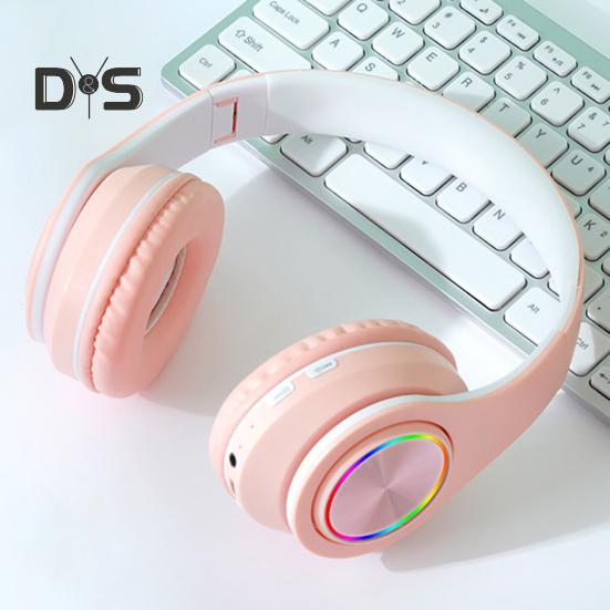 Wireless Headphones with RGB Breathing Light Stable Connection Low Latency Noise Reduction Deep Bass Bluetooth-compatible Over-Ear Headphones