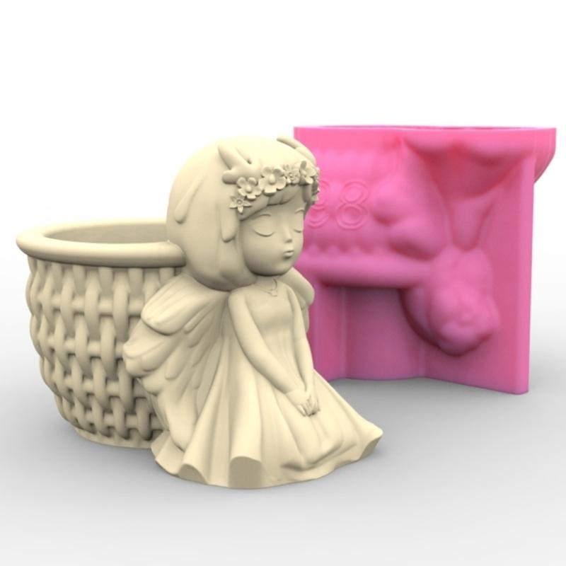 Flower  Silicone Mold 3D Girl Concrete Candlestick Resin Mould  Succulent Planter Molds Craft Art Decoration