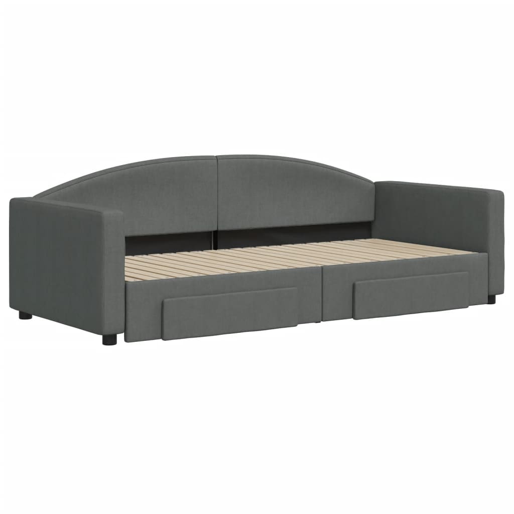 Pull Out Daybed with Drawers Dark Grey 90x200 cm Fabric