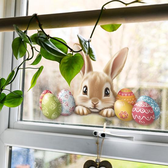 Easter Window Clings Cute Bunny Eggs Spring Window Decals Reusable PVC Stickers for Holiday Spring Party Home Office School Decor