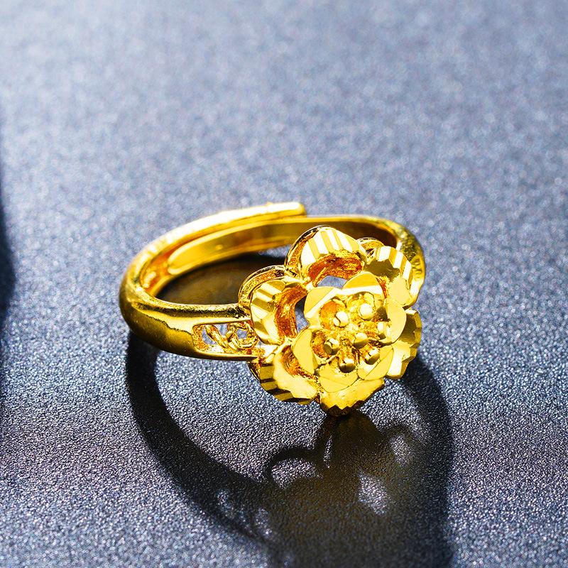 Кольцо с вьетнамским цветком из песочного золота для женщин, прочная имитация золота, смелое свадебное украшение для невесты.