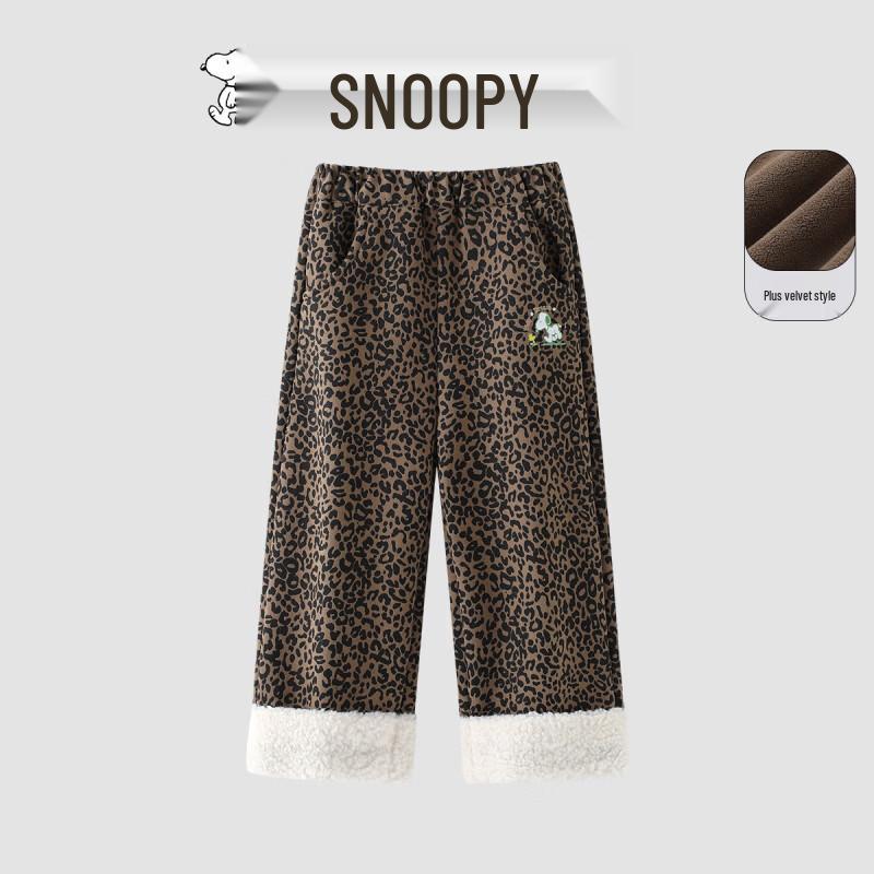 Snoopy Girls Winter Fleece-Lined Leopard Print Trim Pants