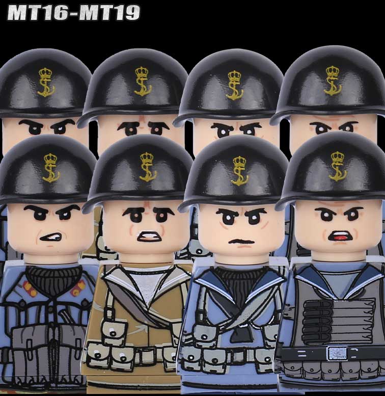 MOC Вторая мировая война Итальянские Солдаты Фигурки Строительные Блоки Армия Италии Офицер Пехоты Оружие Пистолет Плащ Шлемы Танковая Пушка Кирпичики Игрушки
