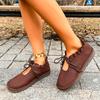 Fashion Soft Bottom Flat Shoes Spring New Round Head Shallow Mouth Front Strap Wooden Ear Border Slip Wear-resistant Single Shoes