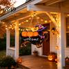 Wooden Hanging Decor Halloween Ghost Welcome Door Hanger, Cute Sign with Witch Hat & Pumpkin Rustic Wood Elements, Fall Indoor Outdoor Wall