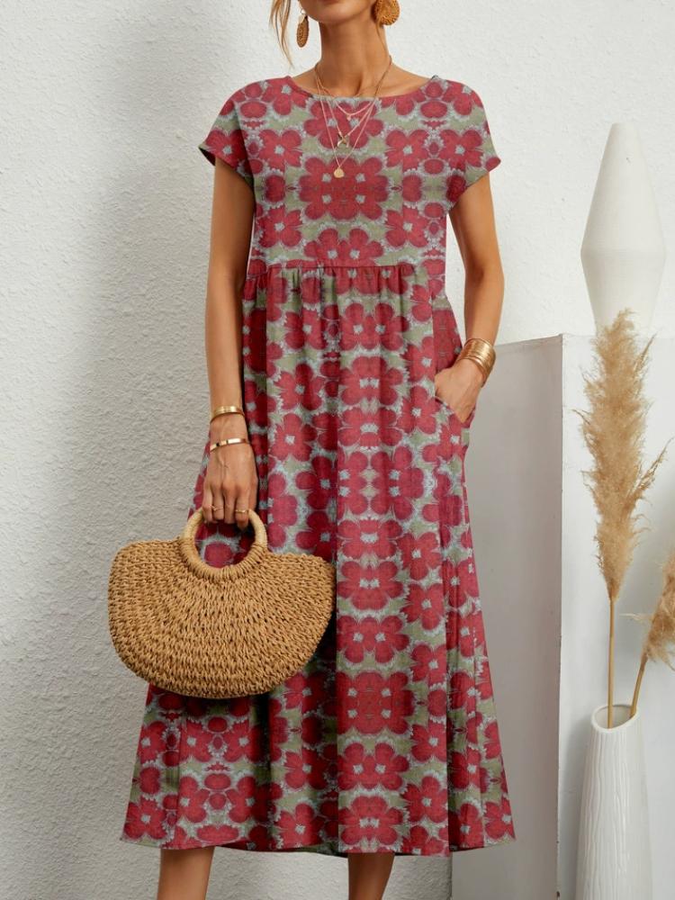 Новое модное женское свободное хлопковое и льняное безрукавное платье с круглым вырезом и принтом на лето