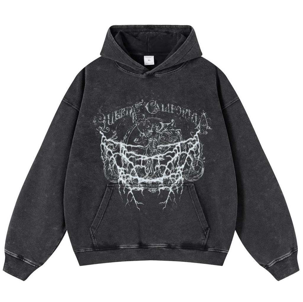 Уличная одежда 2024, винтажная ретро-графика унисекс, мытая черная толстовка унисекс с длинным рукавом большого размера