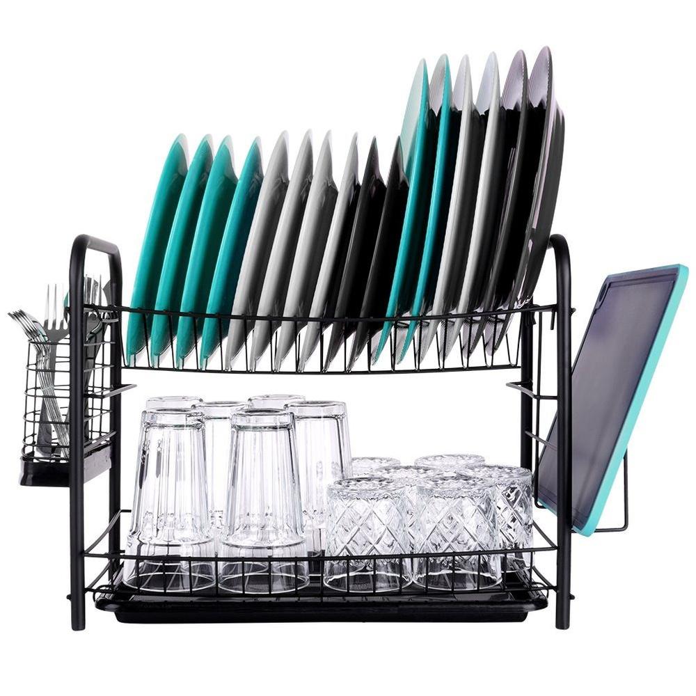 Black 2-tier dish drying rack 51.5x24.5x33 cm