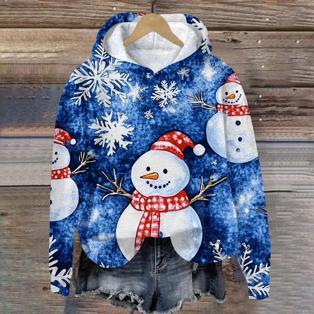 Женская модная повседневная толстовка с капюшоном и длинным рукавом с рождественским принтом