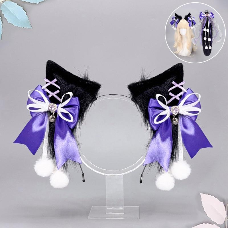 Ободок на голову с волчьими ушками, плюшевый хвост, антикварный лисий хвост, косплей, ручная работа, звериные ушки, волчьи ушки, костюм с хвостом