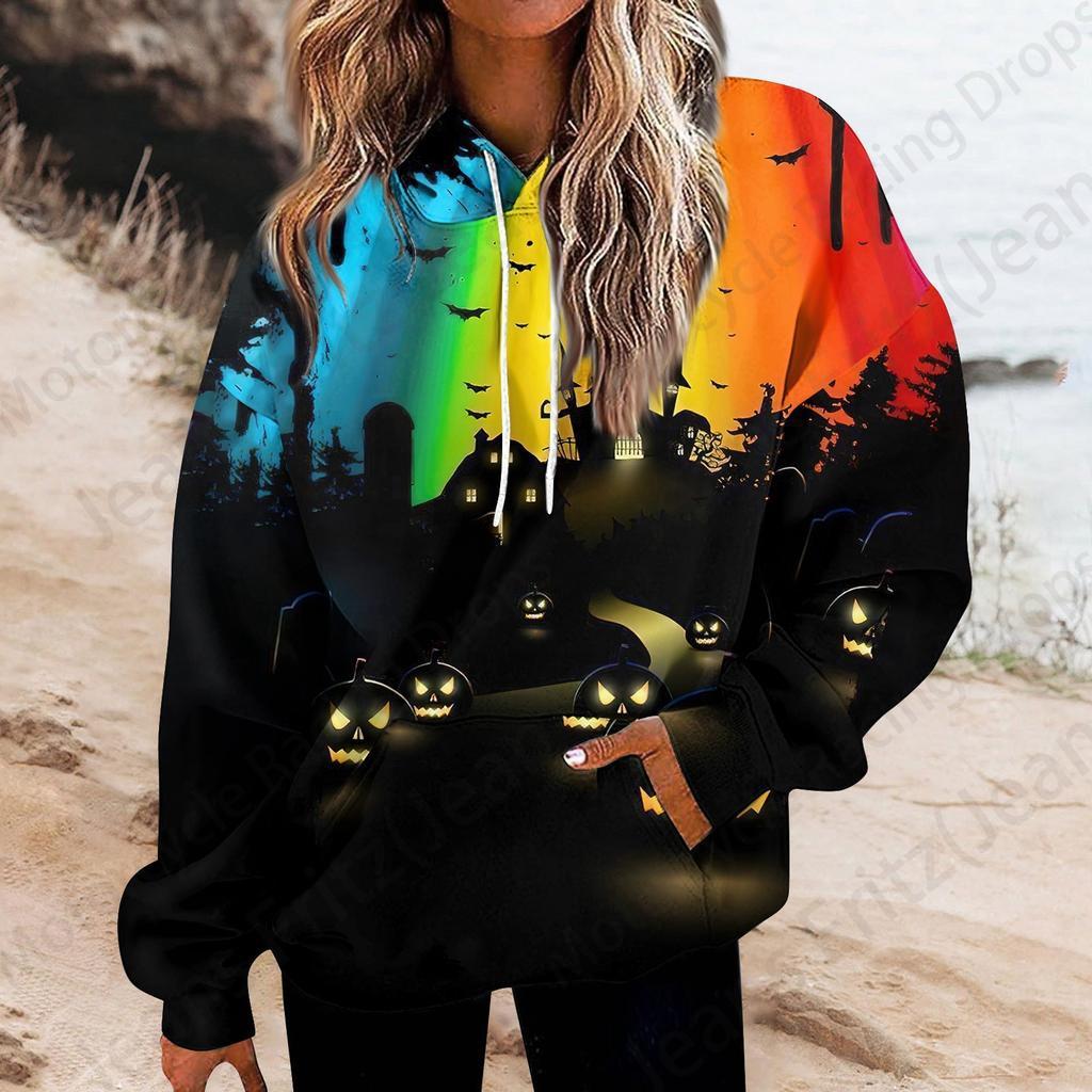 Happy Halloween 3D Print Hoodie Women Fashion Oversize Hoodies Women Sweats Halloween Hoodie Sweatshirt Women Sports Suits Coat