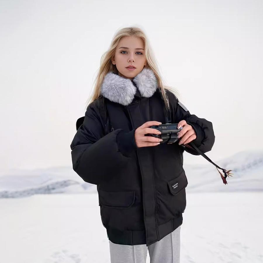 MIEGOFCE Женская свободная куртка на молнии с капюшоном и рукавами реглан, воротник из искусственного меха, толстое пальто MZ-24582