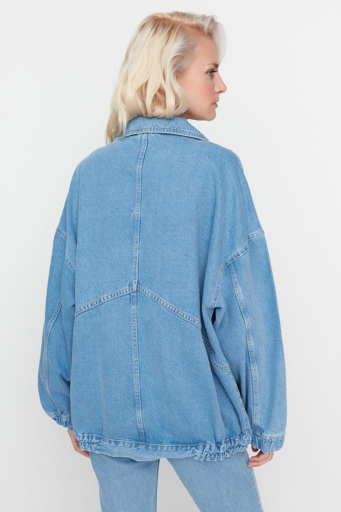 Women's Fashion New Jacket Black Pocket Detailed Oversize Denim Jacket