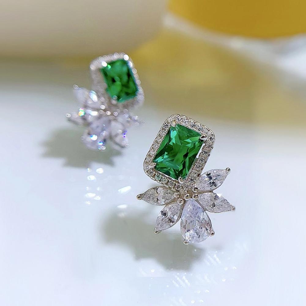 Серьги-гвоздики из белого золота 18 карат, 5 * 7 мм, изумрудный сапфир, граненый драгоценный камень, юбилейные ювелирные изделия из стерлингового серебра 925 пробы