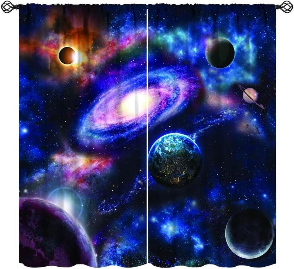Комплект из 2 шт. штор для дверного проема в космической тематике с полиэстеровыми панелями в виде галактик для различных оконных декораций в комнатах