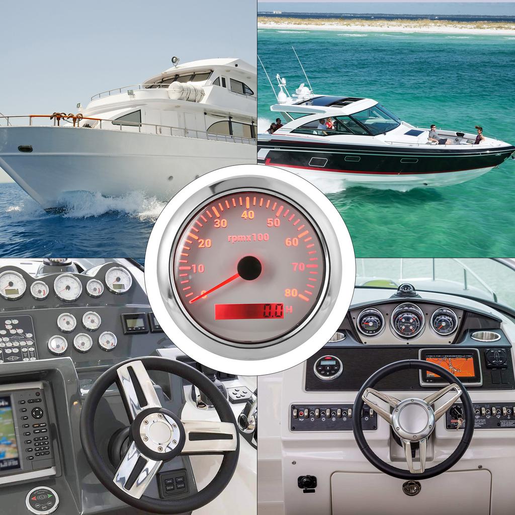 85mm 0‑8000RPM Tachometer 7 Colors Backlight IP67 Waterproof Pointer Type for Boat Marine RV 9‑32V
