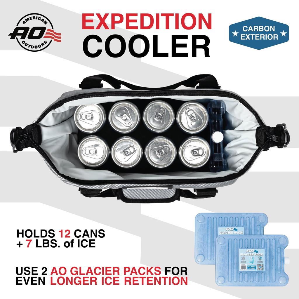 AO Coolers Carbon Soft Insulated Cooler for Outdoor and Fishing Japanese 12-Pack Cooler, Silver, 11L, Stain-Resistant, Lightweight, Box/Bag