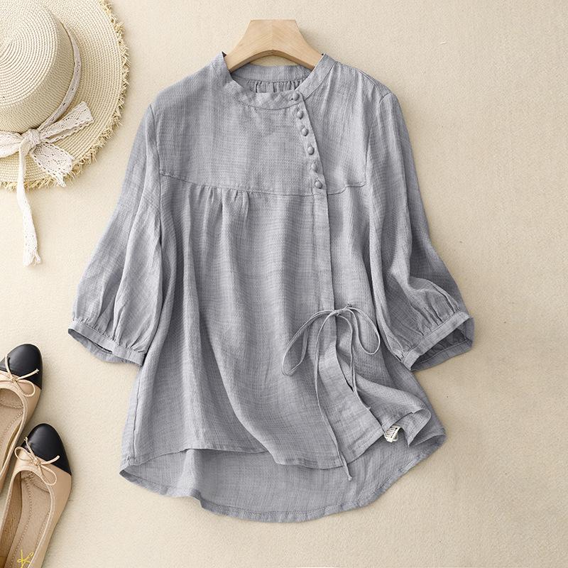 Женская свободная блузка из хлопка и льна в французском стиле, летний flattering топ