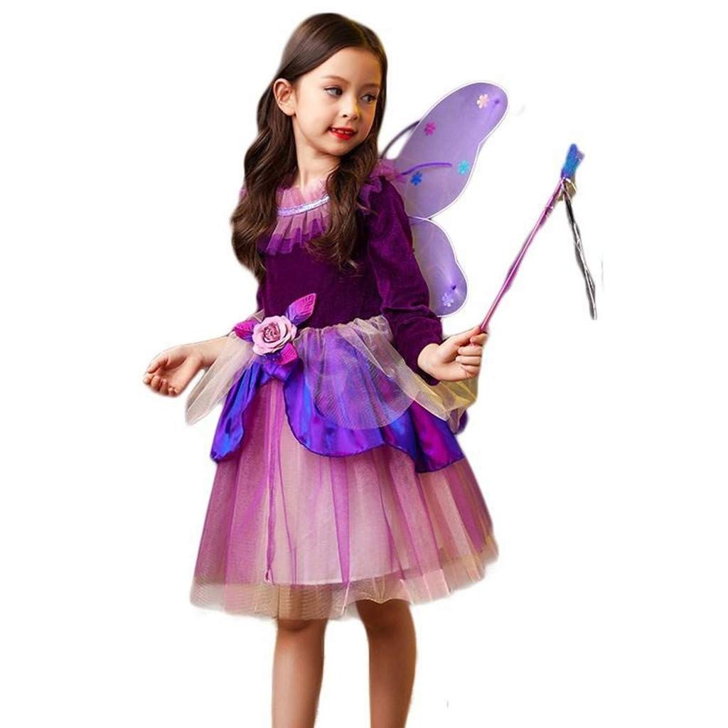 Formemory Fairy Costume, Princess, Halloween Witch Cosplay, Flower Fairy Costume, Kids' Girls' Halloween Cosplay Dress, Magic Wand Wing Costume,