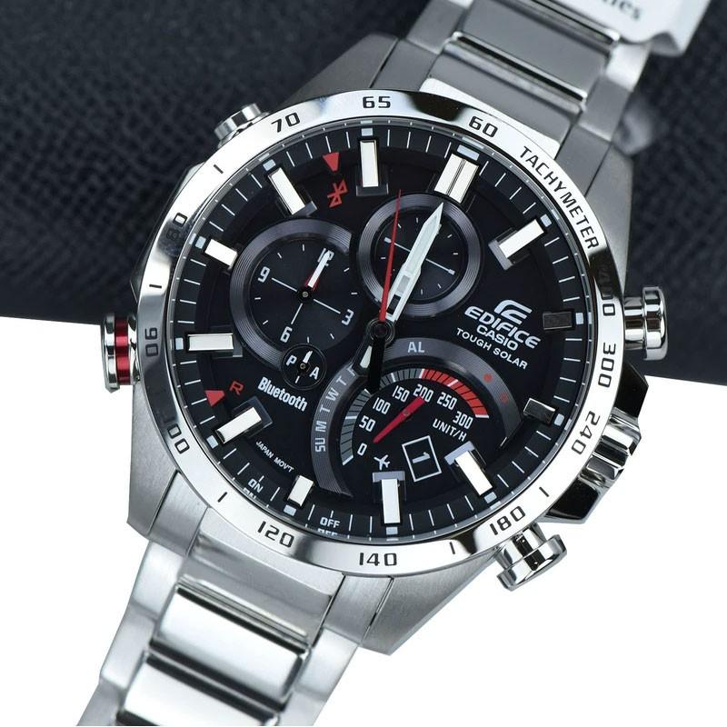 Casio Edifice Series Fashion Business New Bluetooth Smart Solar Waterproof Quartz Movement Stainless Steel Strap Mens Watch Black Dial EQB-501XD-1A
