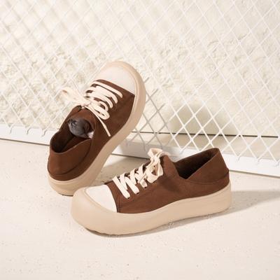 Женские повседневные туфли из первого слоя коровьей кожи в стиле ретро, новинка весенне-летней коллекции, на толстой подошве, на шнуровке