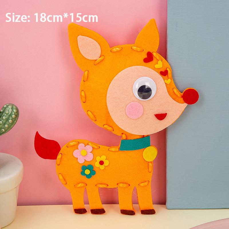 3D Cartoon Animal Sewing Kit for Beginner Kids Arts Crafts 8 Easy DIY Projects of Stuffed Animal Dolls Children Threaded Toys