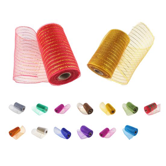 1 рулон декоративной сетки Экологически чистая сетчатая пряжа высокой прочности Рождественская полисетка Лента с металлическими полосками Декор для дома