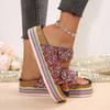 2025 Foreign Trade Slippers Fashionable Rhinestone Double Buckle One Pedal Platform Women's Beach Sandals Large Size