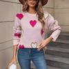 Winter Women's Sweater Love Valentine's Day Pullover Heart Color Clash Sweater