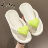 Korean Version Candy Color Heart Shaped Decoration Flip-flops 2024 New Fashion Casual Simple Anti-slip Women's Slippers Summer