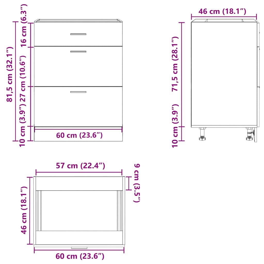 Lyon Kitchen Base Cabinet in Sonoma Oak Wood Composite