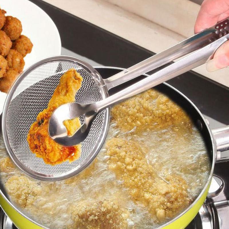 Многофункциональный зажим для масла, фильтр для жарки, ложка из нержавеющей стали, маслосушитель, сито для овощей, закусок, жареной пищи, кухонные принадлежности
