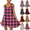 Женское летнее повседневное платье с квадратным вырезом, оборками спереди, карманами и клетчатым принтом с короткими рукавами