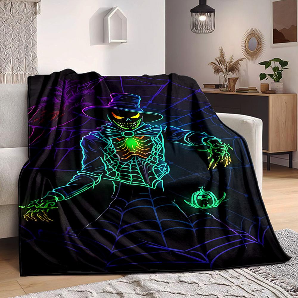1pc Skull Halloween Blanket, Lightweight Flannel Throw Blanket for Sofa, Bed, Travel, Camping, Living Room, Office, Couch, Chair, and Bed