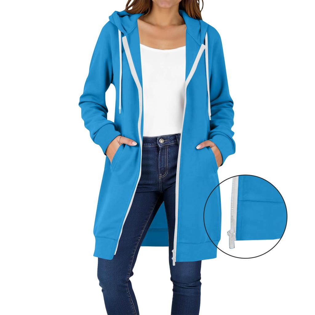 Women's Zip Up Hoodies Long Sleeve Long Tunic Sweatshirts Oversized Fleece Casual  Fall Jacket Coat With Pocket