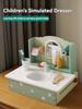 Children Wooden Dressing Table Role Play Set Toy Kids Girls Vanity Mirror Make Up Desk Toy Play