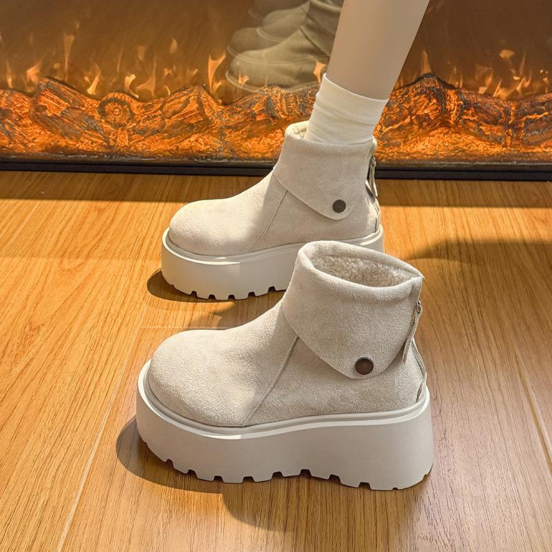 Женские зимние теплые меховые ботинки большого размера, утолщенные, на меху, зимние, ботильоны до щиколотки, нескользящие, для пеших прогулок, спортивные, с большой головой, хлопковые туфли