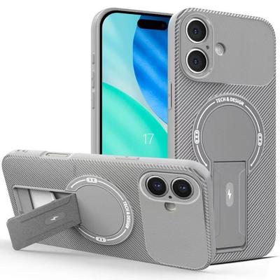 Защитный чехол - BOOLING - для iPhone 17 - Силикон с Магнитным Кольцом и Подставкой - Серый