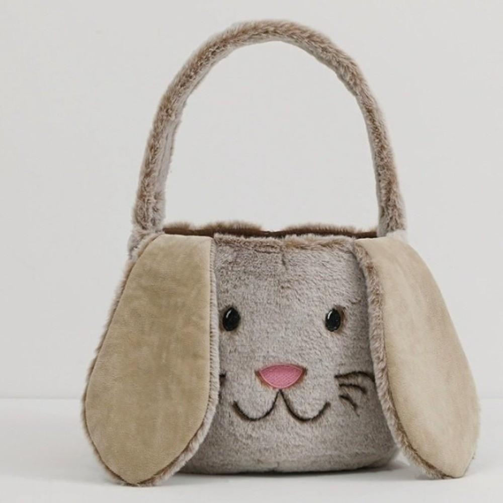 Decorative Basket Bunny Easter Basket Soft Fluffy Long Ear Plush Basket Portable Large Capacity Easter Bucket Easter Egg Hunt